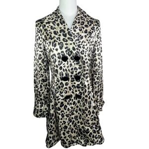 Helene Berman‎ London, Animal Print Double Breasted Trench Jacket, Satin Poly, S